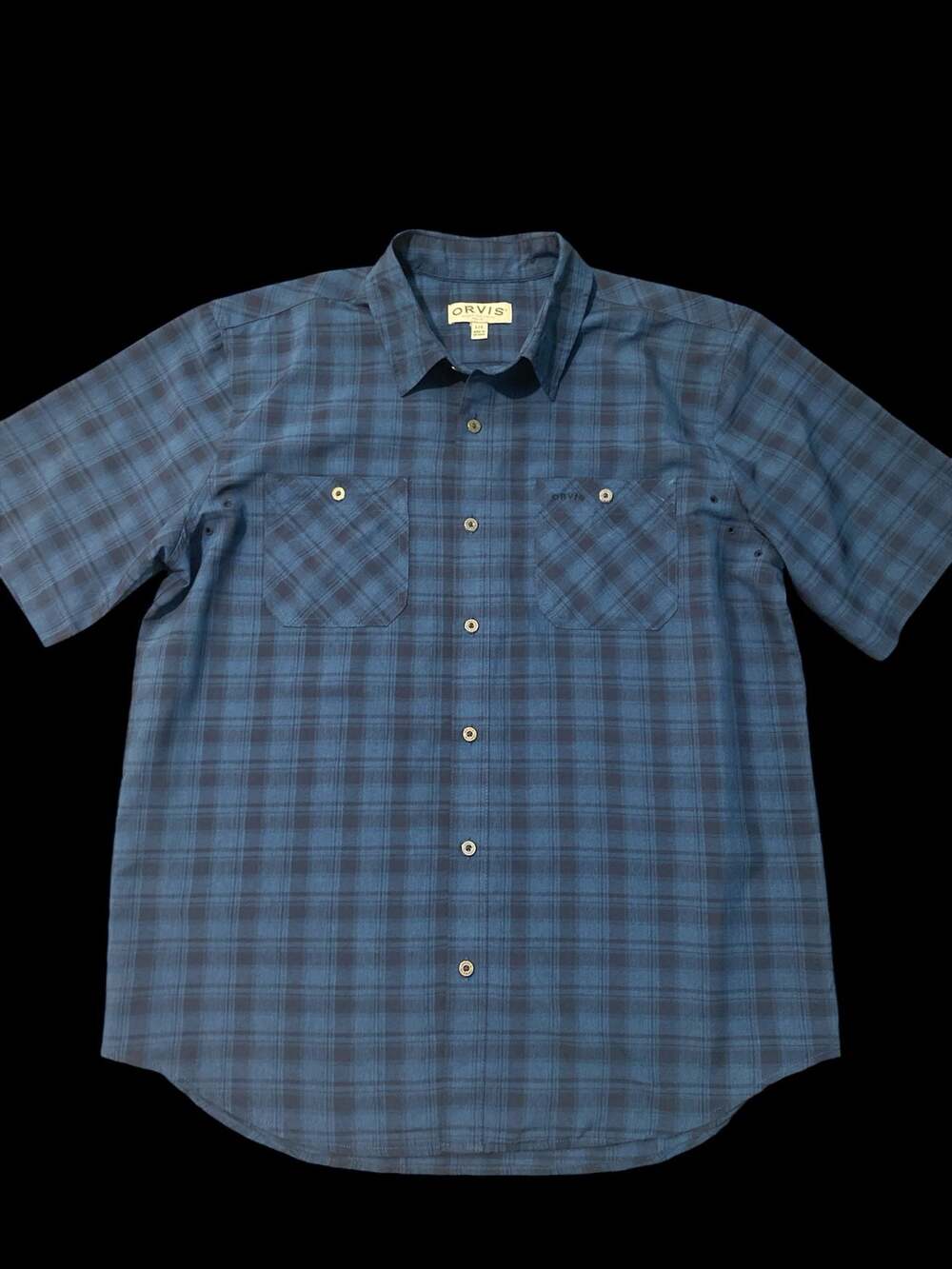 Orvis Men's Short Sleeve Quick Dry Plaid Shirt Size Large - With hidden glass cl
